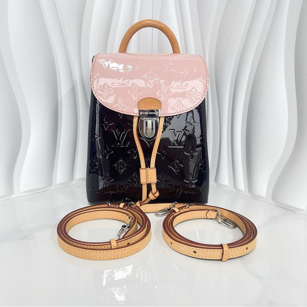 Louis Vuitton Pink and Black Patent Leather Monogram Backpack